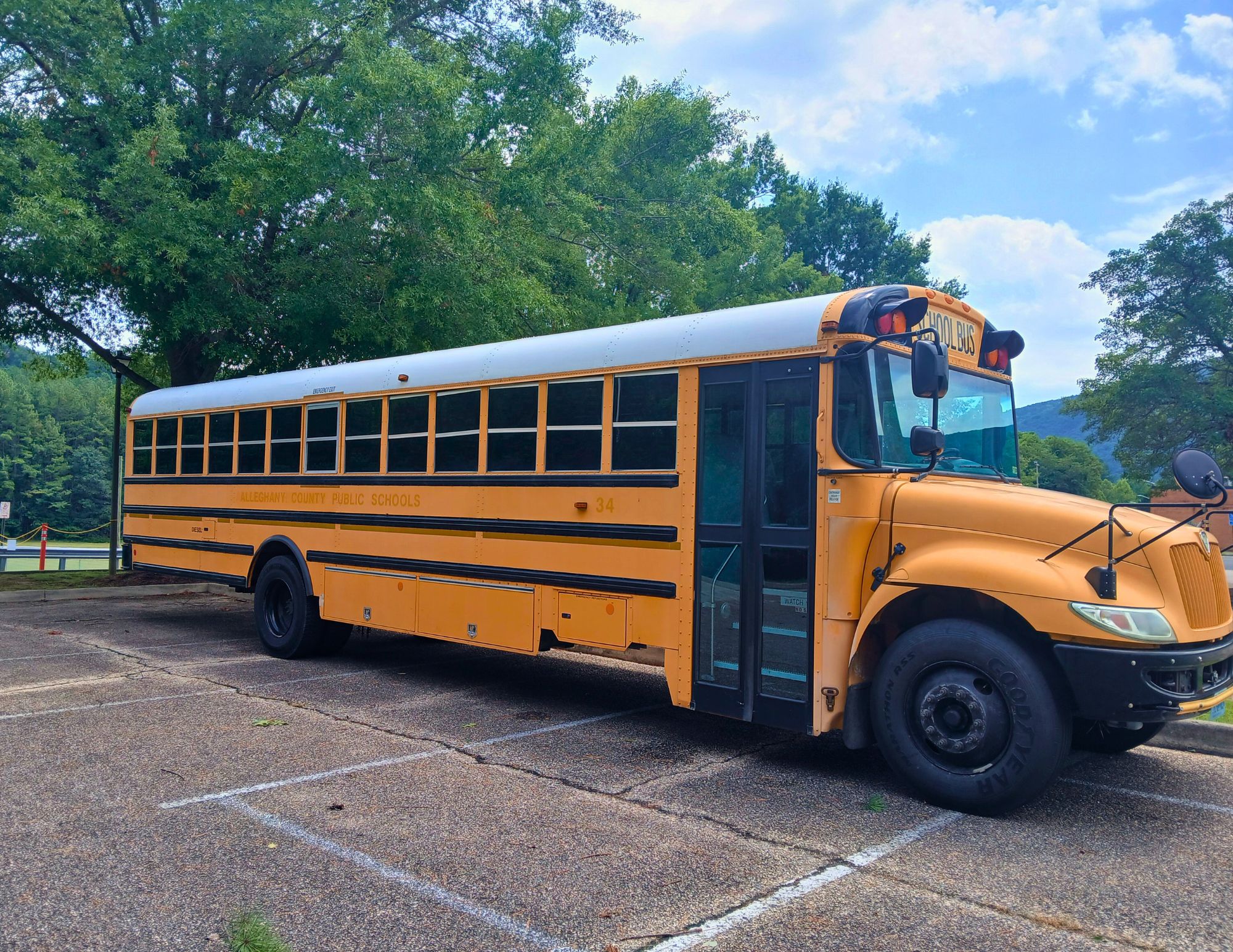 Bus sits in parking lot